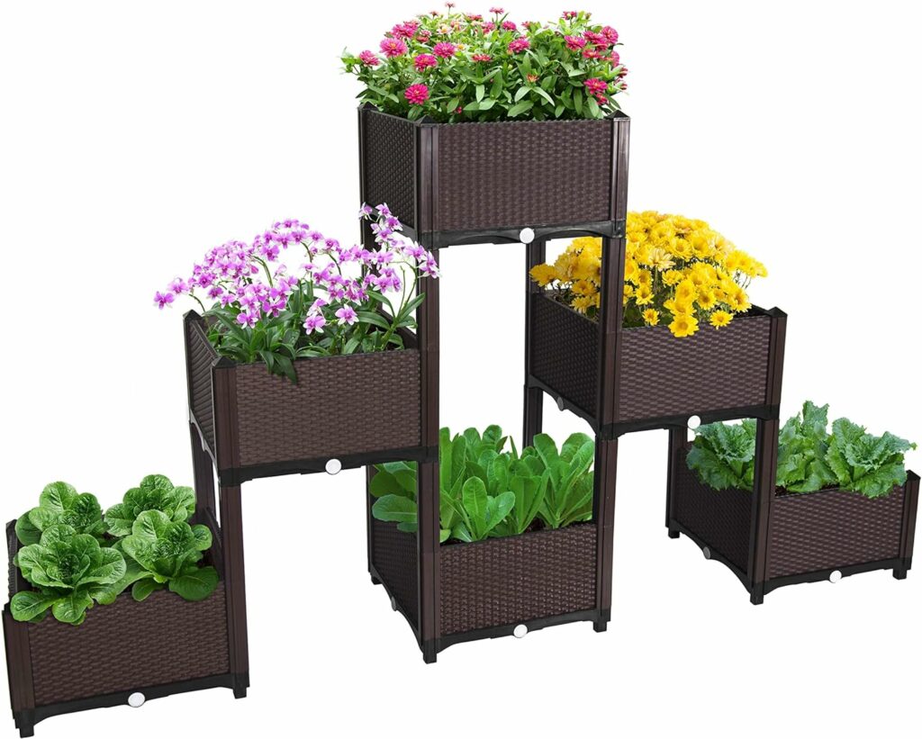 Dvine Dev Planter Raised Beds - Elevated Garden Box with Drainage Plug Raised Garden Beds for Vegetable/Flower/Herb Outdoor Standing Beds Gardening Kit, RGB-6