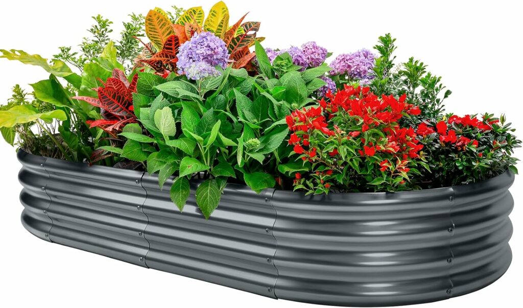 Galvanized Raised Garden Bed Kit, Oval Large Metal Planter Box, Sturdy and Durable, Garden Boxes Outdoor Raised for Vegetables, Fruits, Flowers and Herbs, 4x2x1ft (Black)