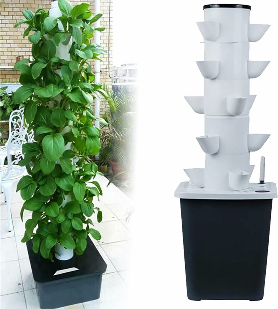 30 Pods Hydroponics Tower Garden Hydroponic Growing System Aeroponics Growing Kit for Herbs, Fruits and Vegetables with Hydrating Pump, Adapter, Net Pots, Timer for Herbs, Fruits and Vegetables