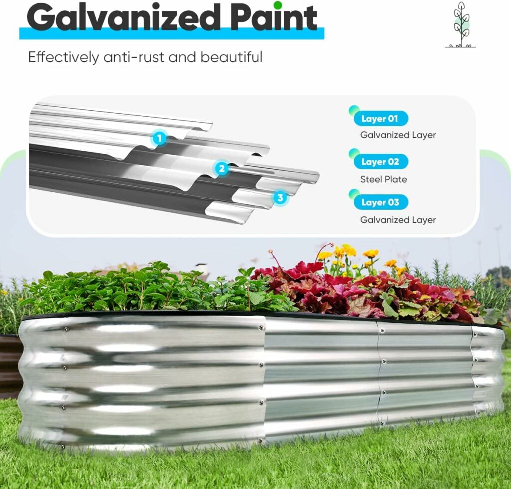 Quictent Galvanized Raised Garden Bed Kit, 6x3x2 ft Oval Metal Planter Box Tall for Vegetables Outdoor Backyard, Rubber Strip Edging Included, Beige