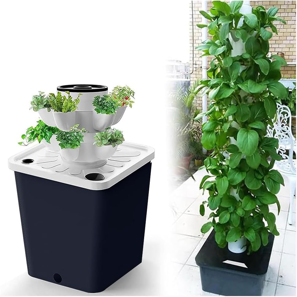 Tower Garden Hydroponics Growing System 10-30-Plant Sites Vertical Garden Planter Indoor Smart Garden Kit with Pump and Movable Water Tank (No Seedlings Included) (Gris, 10 Holes)